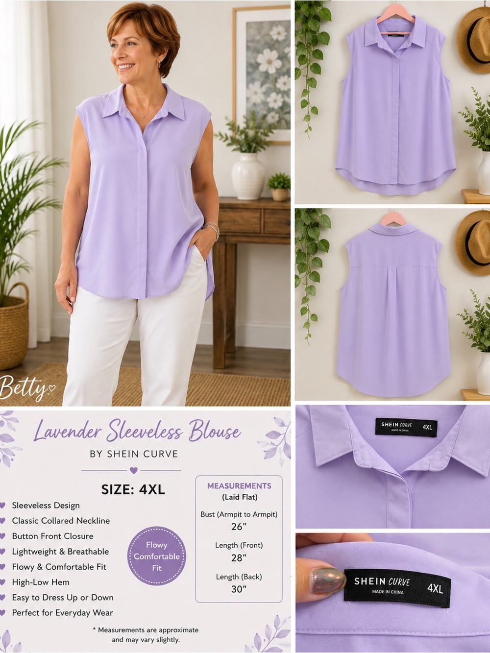 SHEIN Lavender Sleeveless Collared Blouse